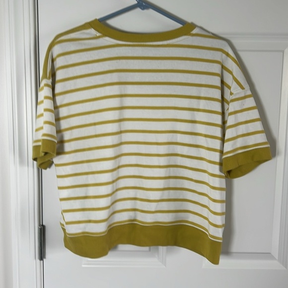 ANDREW MARC NEW YORK Yellow Mixed Stripe Oversized Sweatshirt Short Sleeve Med - Picture 6 of 8